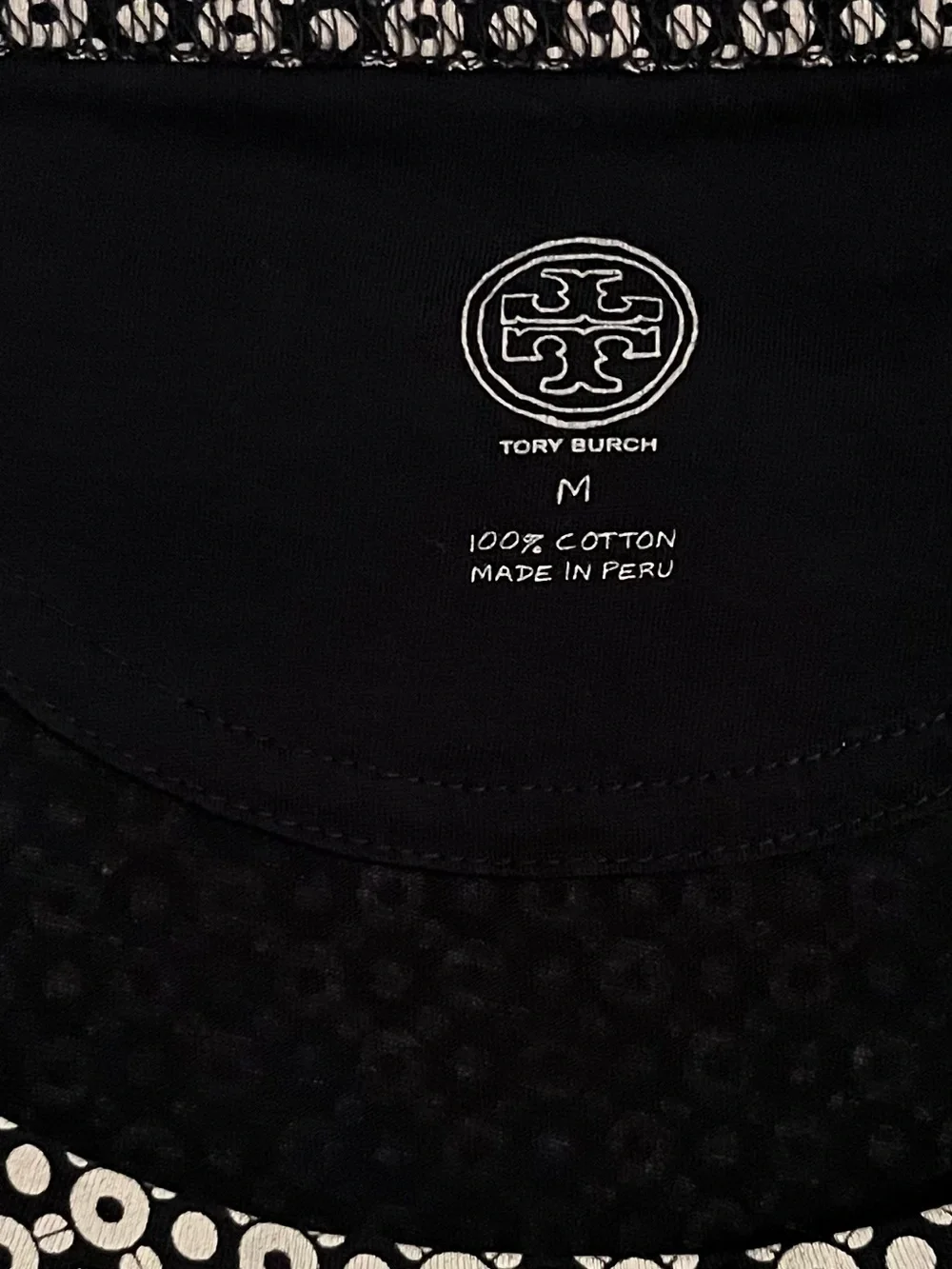 Tory Burch Keaton Geometric Logo Tee Shirt Blue White Medallion Cotton M